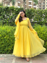 Hand embroidered yellow anarkali